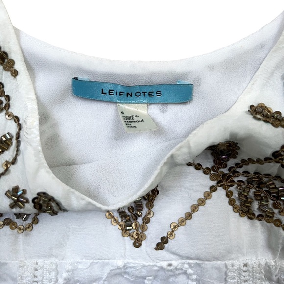 Anthropologie Leifsdottir LEIFNOTES Hi-Lo white Eyelet Gold Beaded Dress, Sz 6 - Picture 5 of 16
